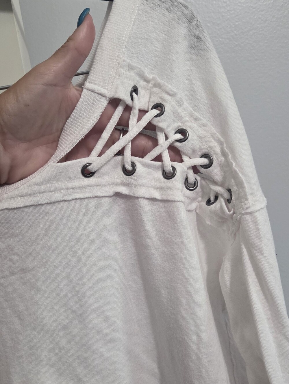 We The Free White Lace-Up Shoulder Long Sleeve Tee - Picture 3 of 6